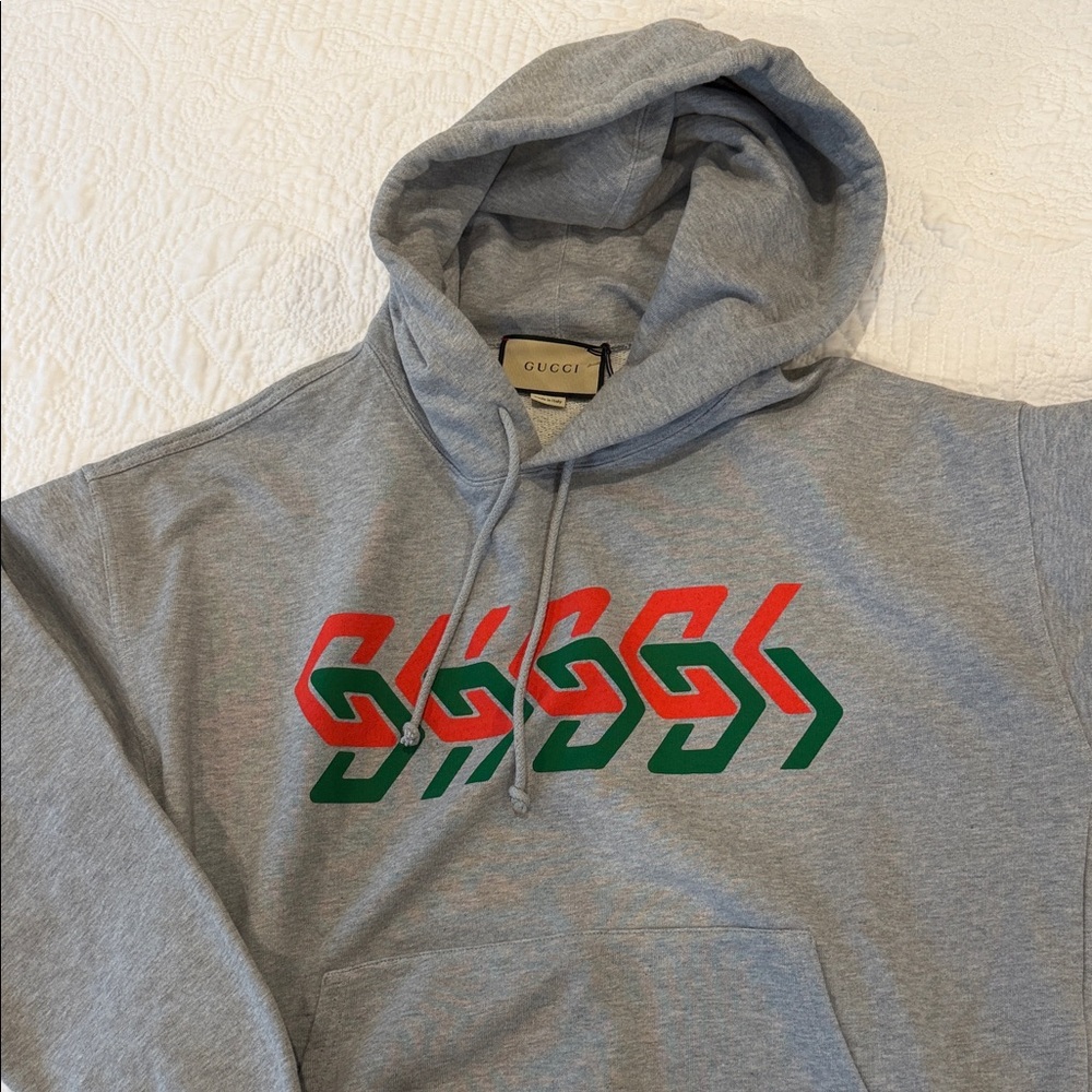 Gucci Gray Hoodie with Red and Green Design